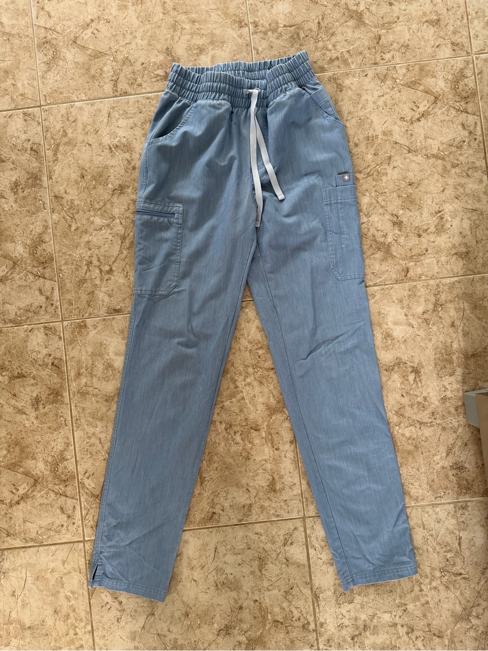 FIGS Light Blue Drawstring Cargo Scrub Pants and One Pocket Scrub Top